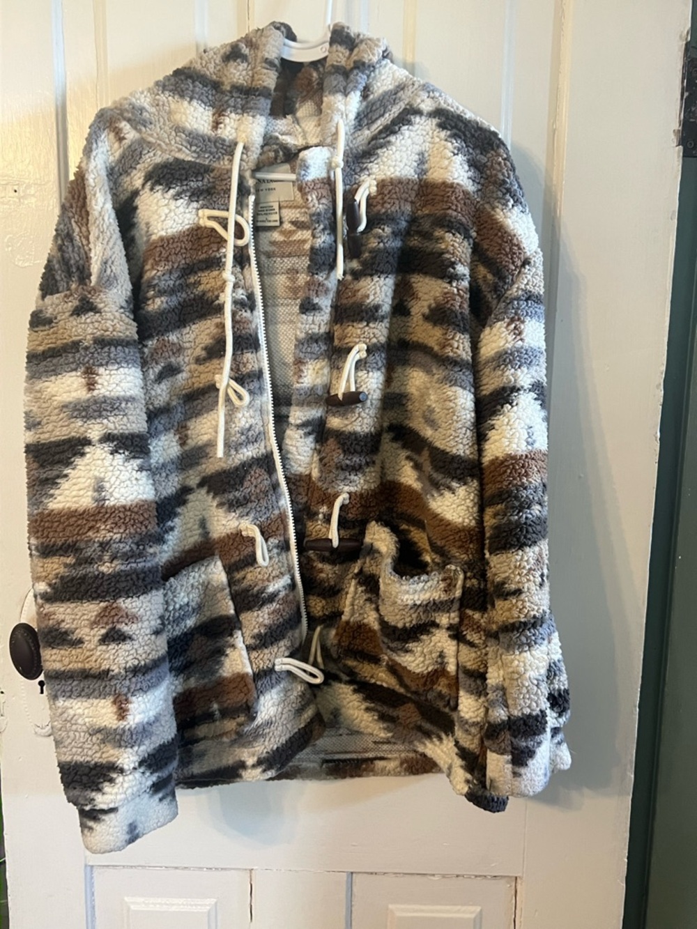 Cozy Oversized Sherpa Hooded Jacket in Cream, Brown & Gray